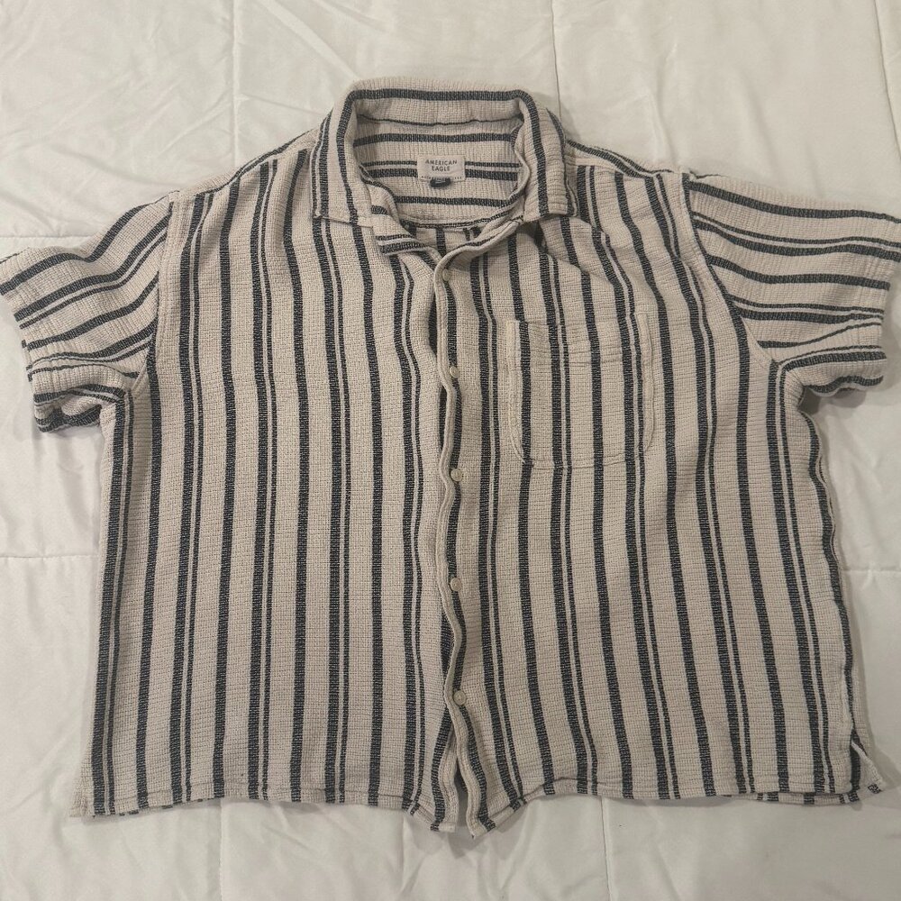 Men's American Eagle Striped Short-Sleeve Button-Up Shirt